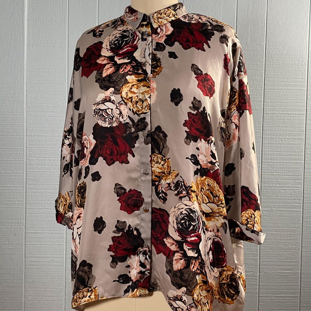 RIVER ISLAND Dolman Sleeve Silky Loose Top Button